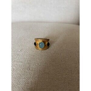 Julie Vos Gold Statement Ring Light Green with  Dark Accent‎ stones Size 7
